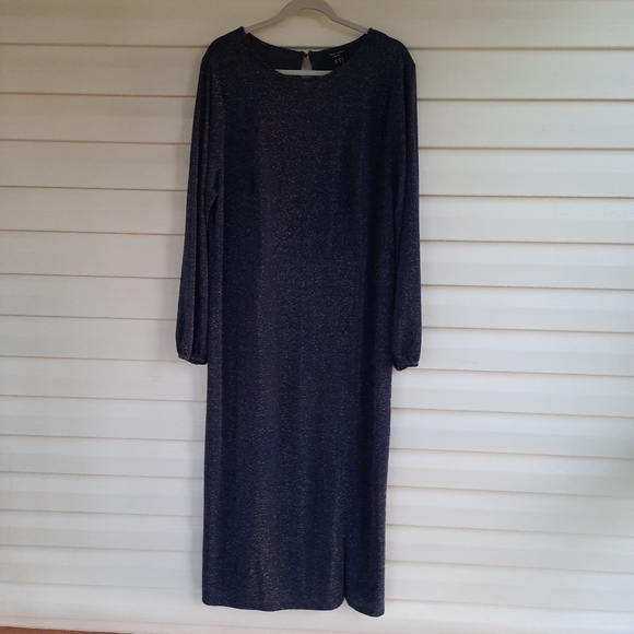 New Look Curves Navy Blue Shimmer Silver Metallic Womens Maxi Dress Plus Size 20 - Picture 9 of 13